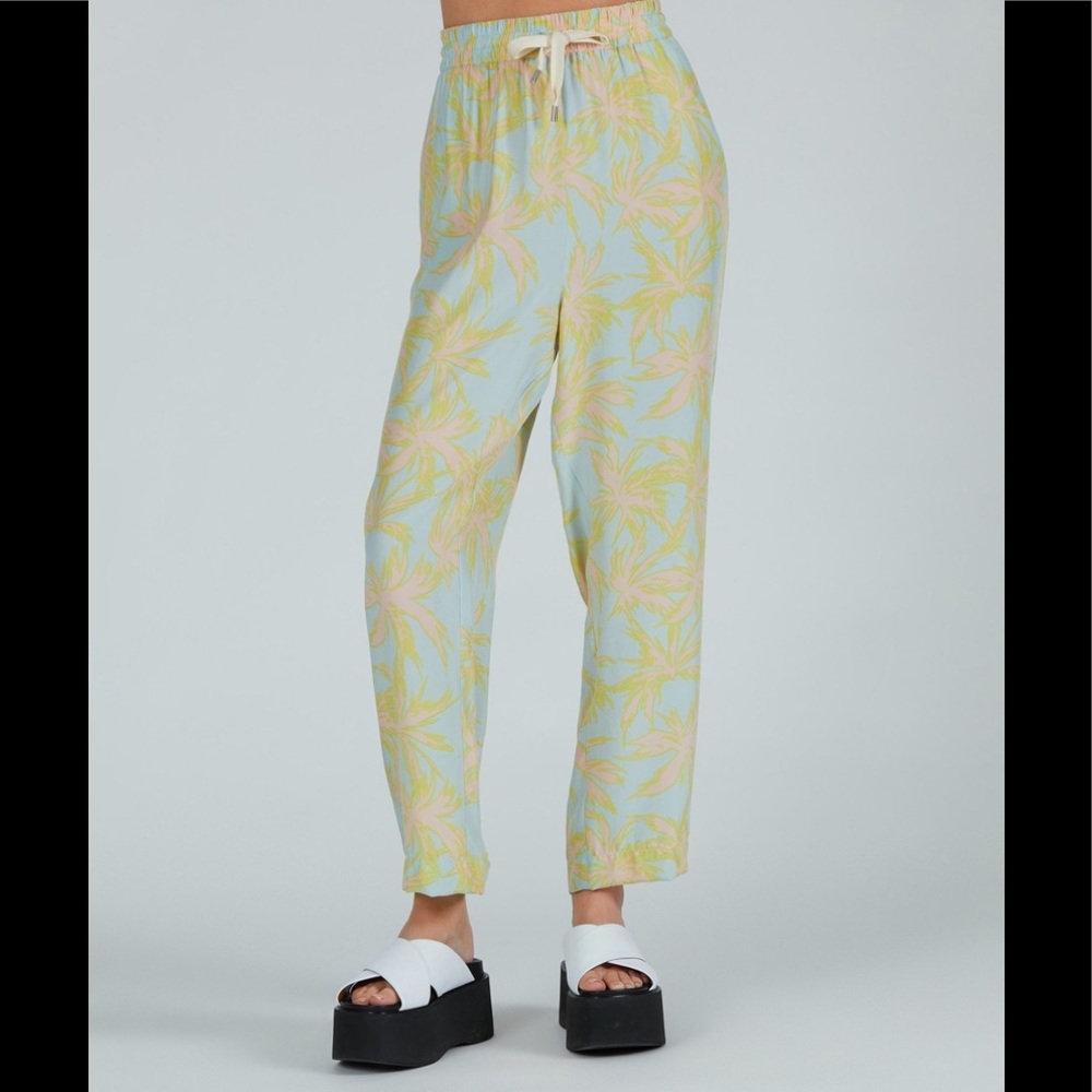 ATM Palm Print Silk Charmeuse Pull On Pant